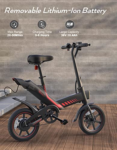 Sailnovo Electric Bicycle, 14'' Electric Bike for Adults and Teenagers with 18.6MPH 45Miles Waterproof Folding Electric Bike