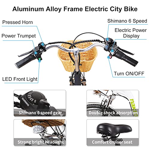 NAKTO Electric Bike Adult Electric Bicycles 26" 250W Electric Bicycle with 36V10.4AH Lithium Battery