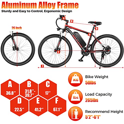 ANCHEER Electric Bike Electric Mountain Bike 500W 26'' Commuter Ebike