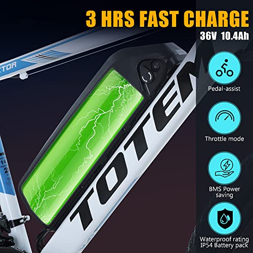 Totem Electric Bike for Adults 26”, Electric Mountain Bicycle 350W Motor, 20MPH Victor 2.0 with 36V 10.4Ah Removable Battery
